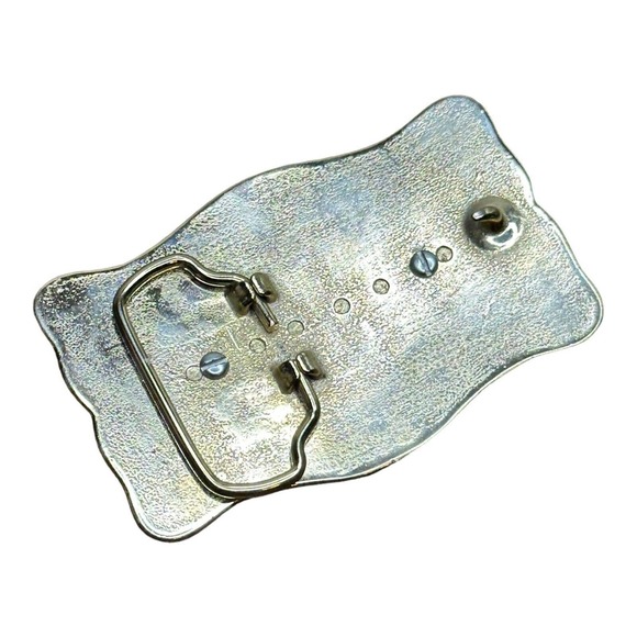 1970s belt buckle gold leaf under convex glass set in goldtone filigree - Picture 4 of 5